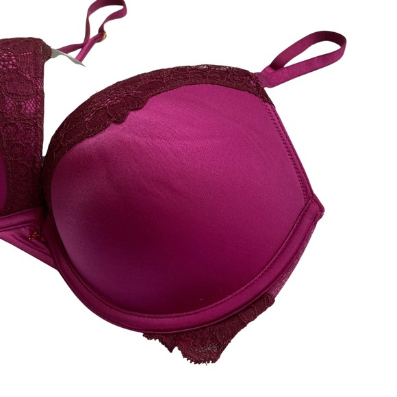 Victoria's Secret Very Sexy Push Up Bra Plum Burgundy Lace Trim 34C - Picture 2 of 8
